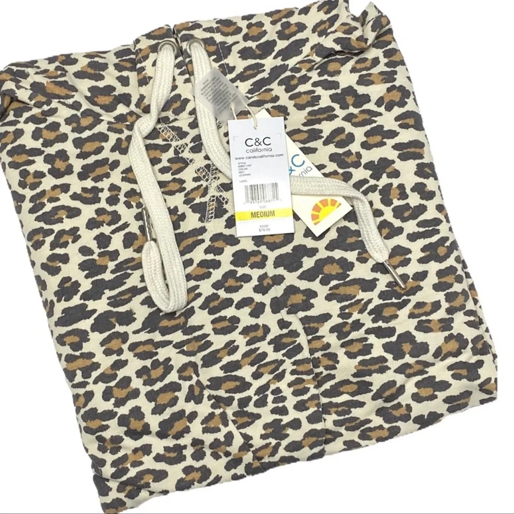 C&C California Leopard Print Twist Front Hooded Sweatshirt Size Medium